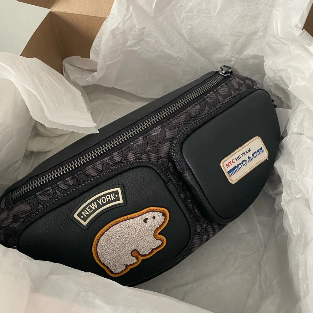 Coach Sprint Belt Bag In Signature Jacquard With Ski Patches - Picture 6 of 8